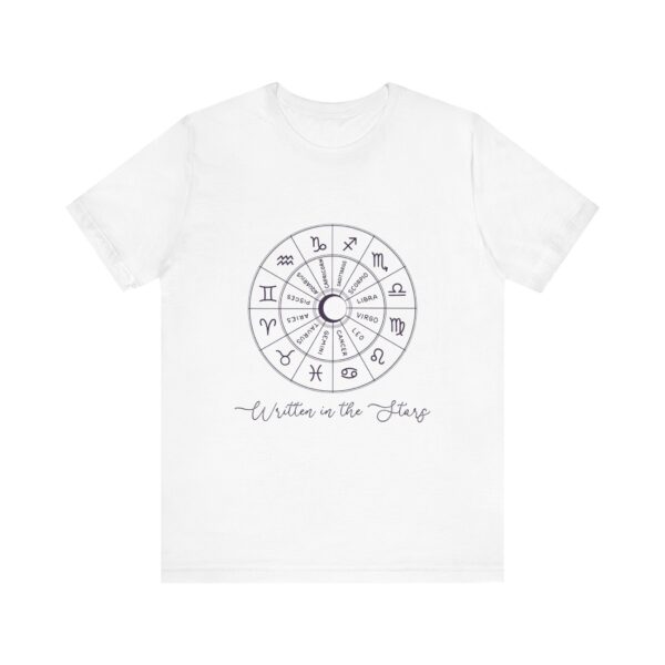 Minimalist Zodiac Circle T-Shirt with quote "Written in the Stars" - Unisex White Tee for Astrology Lovers - Image 2