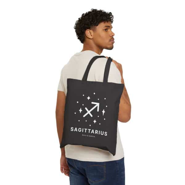 Black Cotton Canvas Tote Bag - Sagittarius Zodiac with 'Born to Explore' - Image 3