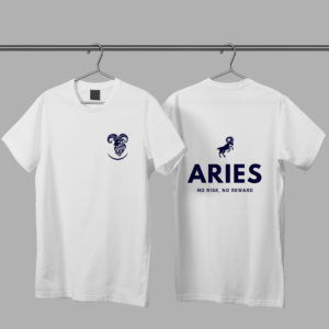 Minimalist Aries Zodiac T-Shirt with "No Risk, No Reward" - Unisex White Tee for Astrology Lovers
