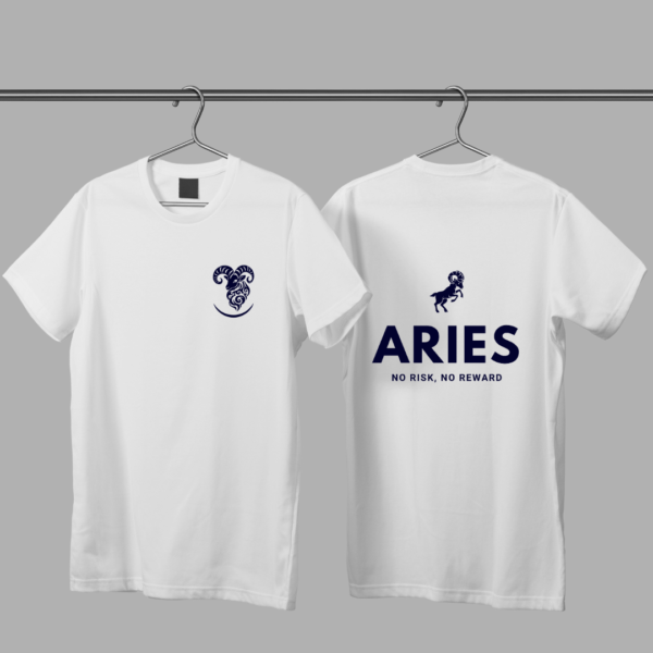 Minimalist Aries Zodiac T-Shirt with "No Risk, No Reward" - Unisex White Tee for Astrology Lovers