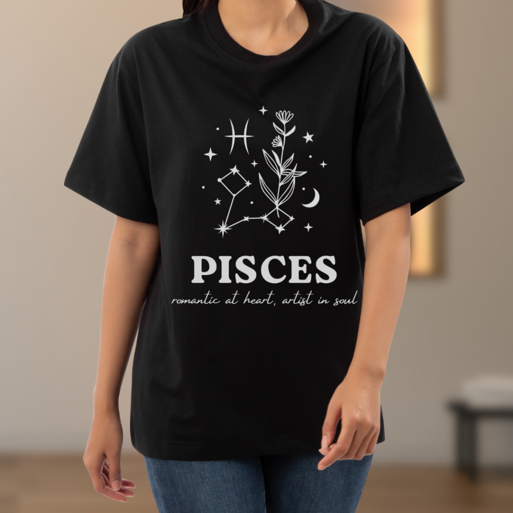 Custom Pisces Zodiac Design T-shirt, Custom Tee, Astrology Lover Shirt, Stylish Trendy Oversized Tee, Stylish Gift, Personalized Gift