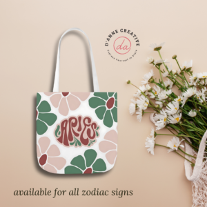 Beautiful Vintage Aries Zodiac Tote Bag – Aesthetic Floral Astrology Gift for Aries Women, Aries Birthday Present, Aries Sign Canvas Bag