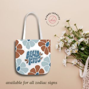 Beautiful Vintage Aquarius Zodiac Tote Bag – Aesthetic Floral Astrology Gift for Aquarius Women, Aquarius Birthday Present, Aquarius Sign Canvas Bag