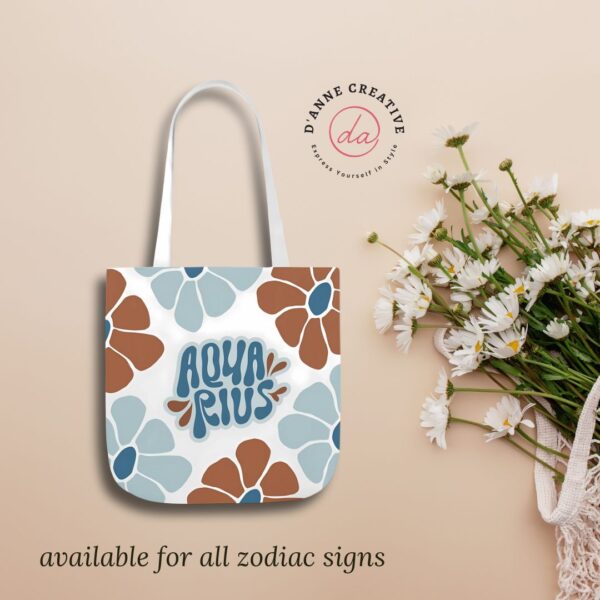 Beautiful Vintage Aquarius Zodiac Tote Bag – Aesthetic Floral Astrology Gift for Aquarius Women, Aquarius Birthday Present, Aquarius Sign Canvas Bag