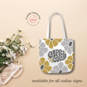 Beautiful Vintage Capricorn Zodiac Tote Bag – Aesthetic Floral Astrology Gift for Capricorn Women, Capricorn Birthday Present, Capricorn Sign Canvas Bag