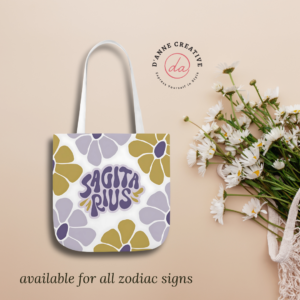 Beautiful Vintage Sagittarius Zodiac Tote Bag – Aesthetic Floral Astrology Gift for Sagittarius Women, Sagittarius Birthday Present, Sagittarius Sign Canvas Bag