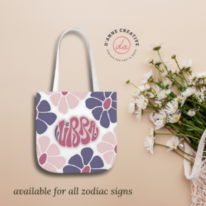 Beautiful Vintage Libra Zodiac Tote Bag – Aesthetic Floral Astrology Gift for Libra Women, Libra Birthday Present, Libra Sign Canvas Bag