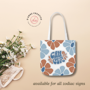 Beautiful Vintage Cancer Zodiac Tote Bag – Aesthetic Floral Astrology Gift for Cancer Women, Cancer Birthday Present, Cancer Sign Canvas Bag